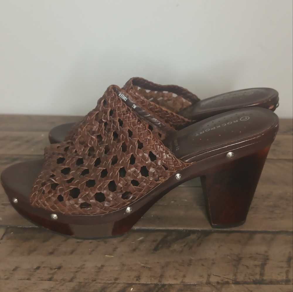 Rockport Adiprene By Adidas Woven Leather Wood Soles Mule